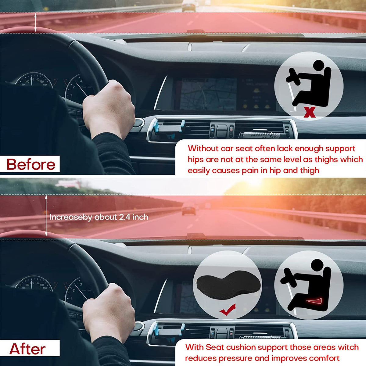 Ergonomic Car Seat Cushion for Improved Driving Position