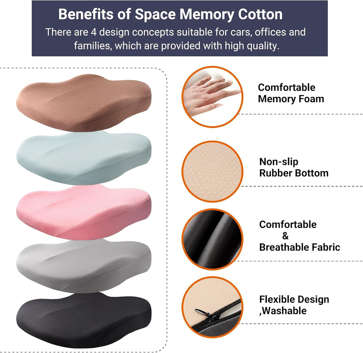 Ergonomic Memory Foam Car Seat Booster Cushion