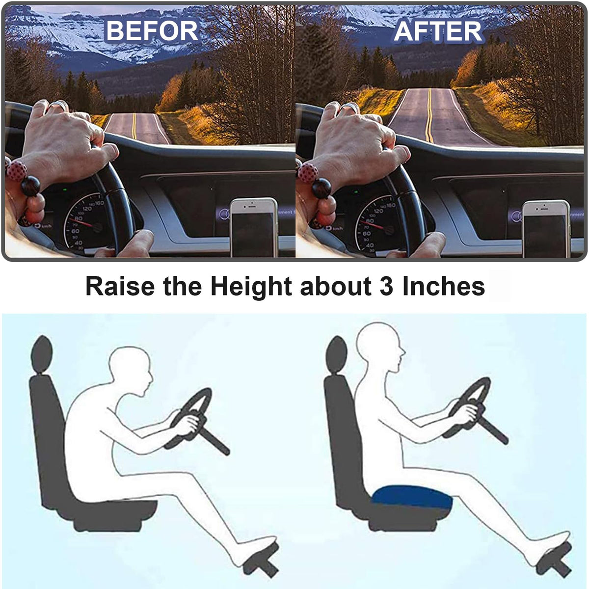 Ergonomic Memory Foam Car Seat Booster Cushion