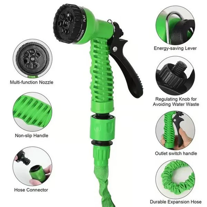 Expandable Garden Water Hose with Multi Pattern Spray Nozzle