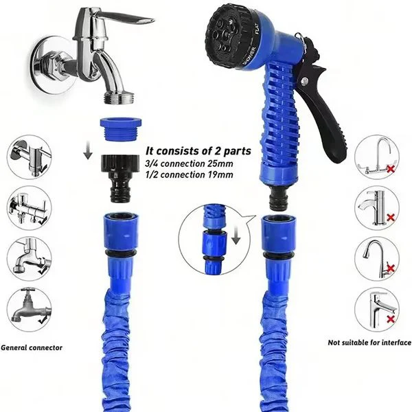Expandable Garden Water Hose with Multi Pattern Spray Nozzle