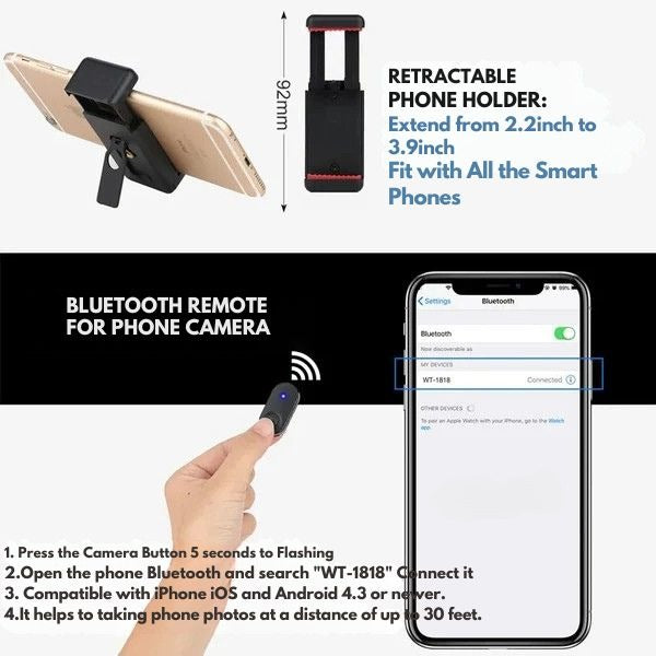 Extendable Phone Tripod Stand with Bluetooth Remote and Selfie Stick