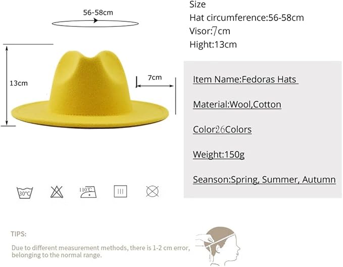 Fedora Hat with Leather Band Unisex Cotton Wool