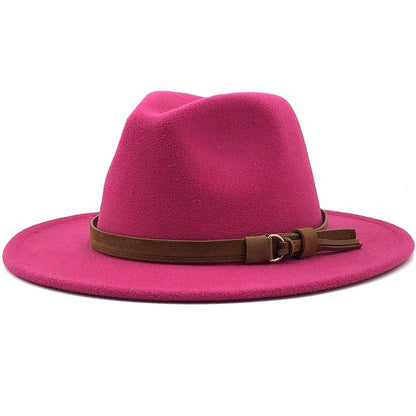 Fedora Hat with Leather Band Unisex Cotton Wool