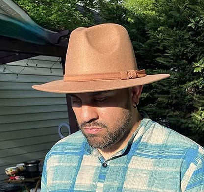 Fedora Hat with Leather Band Unisex Cotton Wool