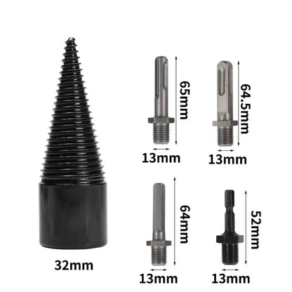 Firewood Splitting Drill Bit Set with 4 Shank Adapters