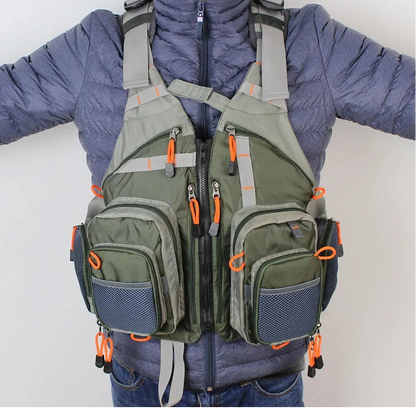 Fishing Life Vest with Multi Pocket Storage and Adjustable Fit