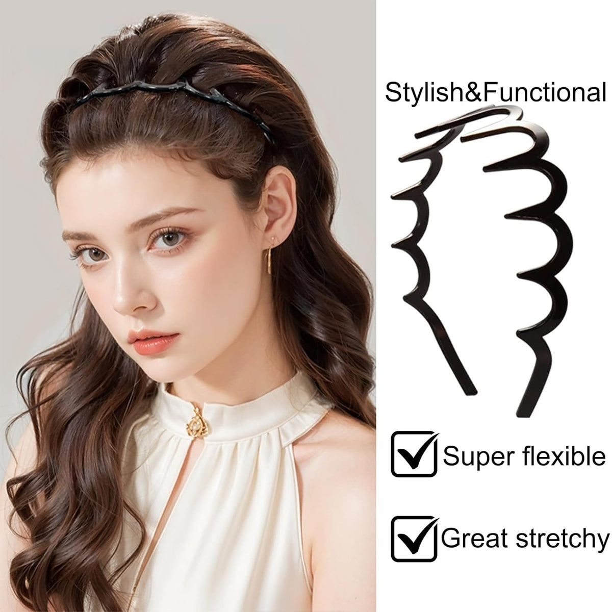 Flexible Hair Styling Headband with Secure Grip Teeth