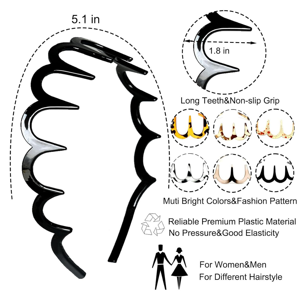 Flexible Hair Styling Headband with Secure Grip Teeth