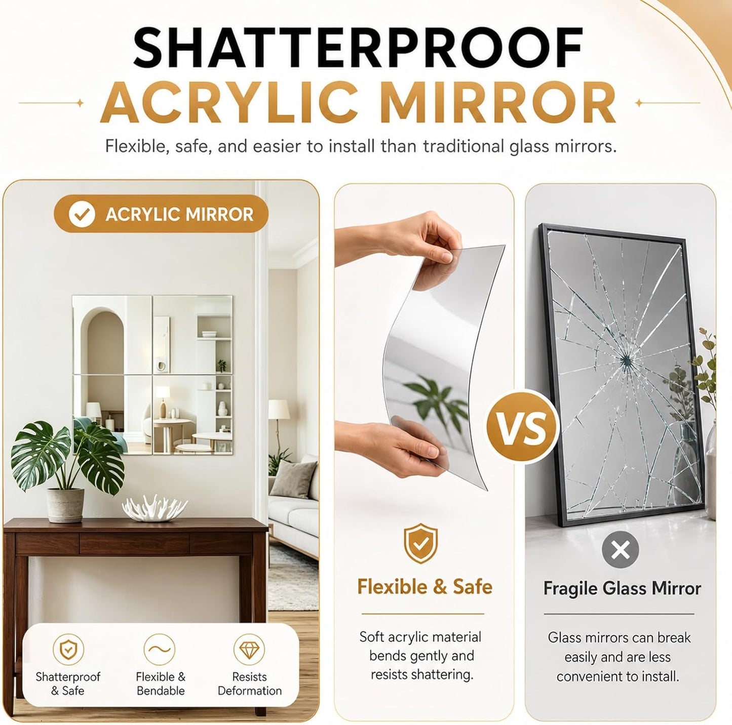 Flexible Self Adhesive Mirror Sheet Shatter Resistant Wall Mirror