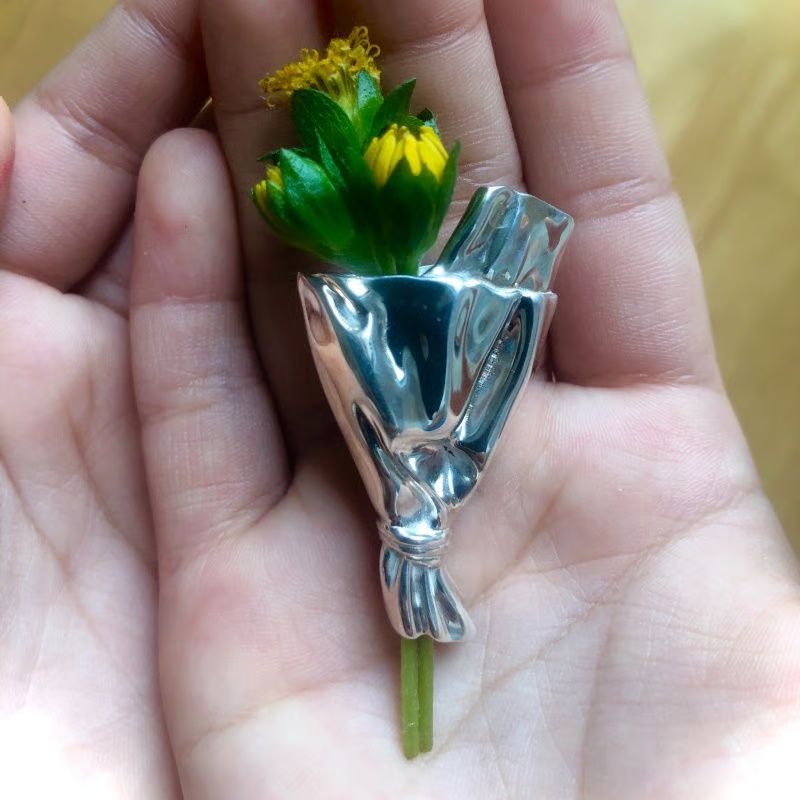 Floral Bouquet Brooch Metal Flower Pin