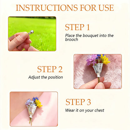 Floral Bouquet Brooch Metal Flower Pin