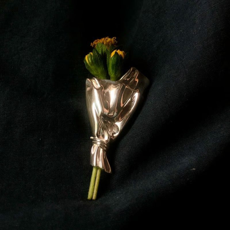 Floral Bouquet Brooch Metal Flower Pin