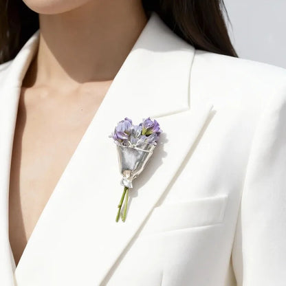 Floral Bouquet Brooch Metal Flower Pin