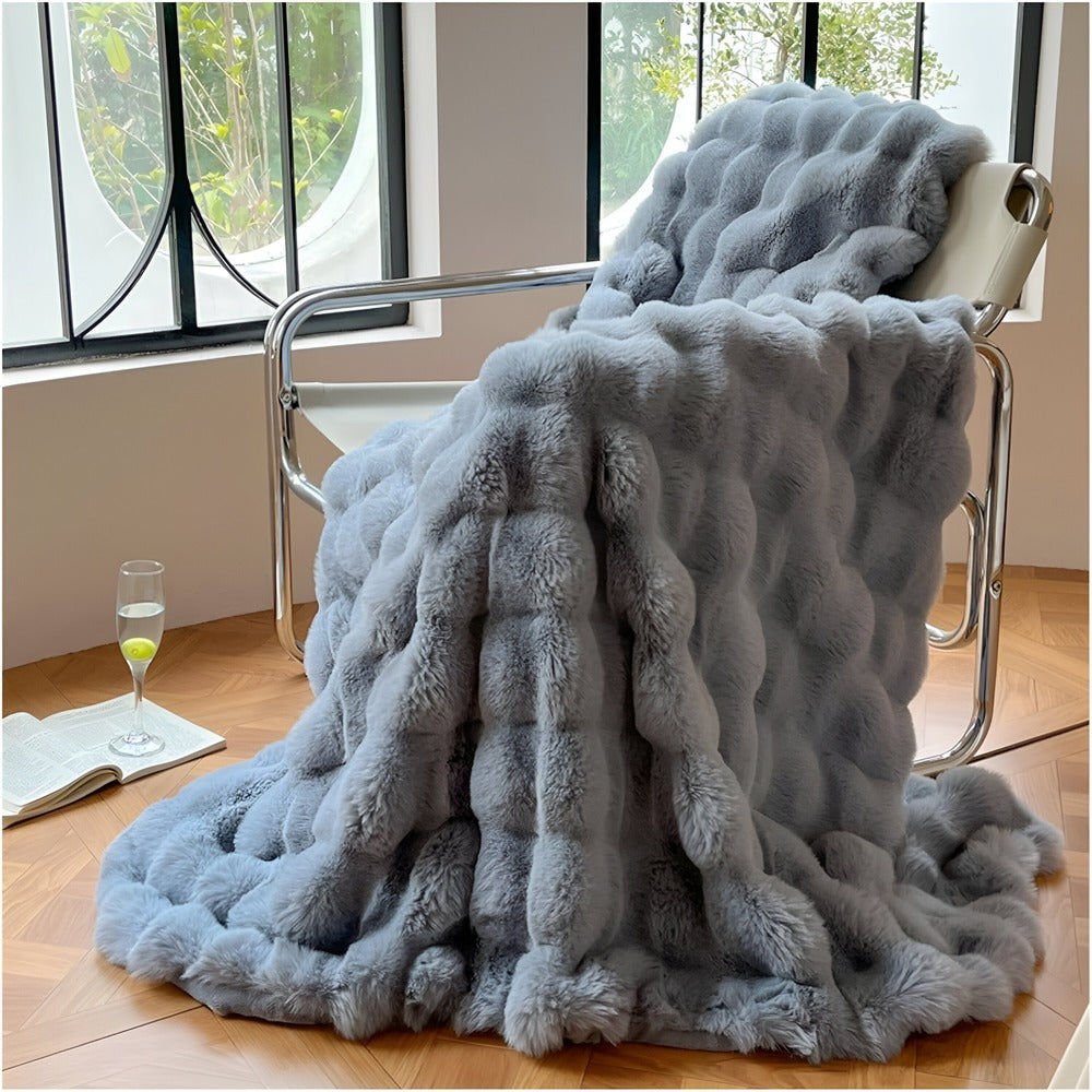 Fluffy Faux Fur Fleece Travel Blanket