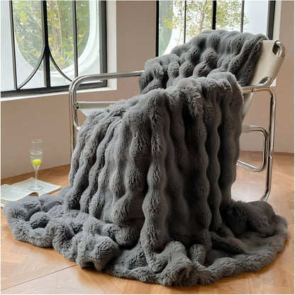 Fluffy Faux Fur Fleece Travel Blanket
