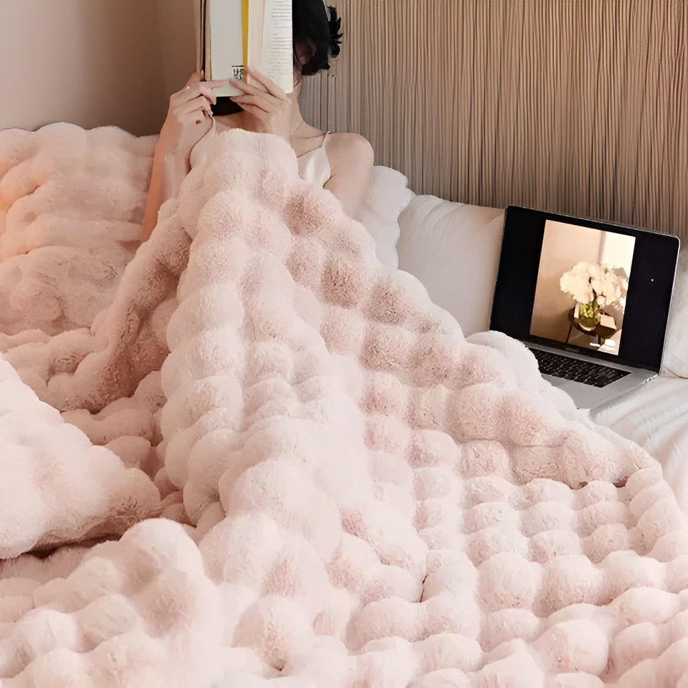 Fluffy Faux Fur Fleece Travel Blanket