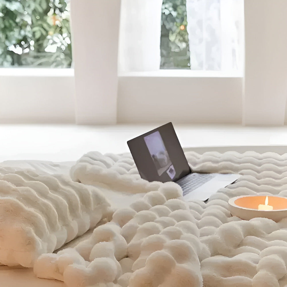 Fluffy Faux Fur Fleece Travel Blanket
