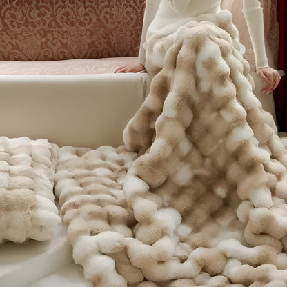 Fluffy Faux Fur Fleece Travel Blanket