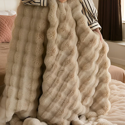 Fluffy Faux Fur Fleece Travel Blanket