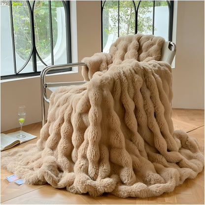 Fluffy Faux Fur Fleece Travel Blanket