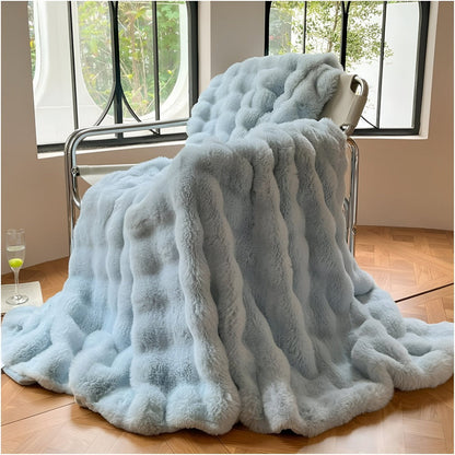Fluffy Faux Fur Fleece Travel Blanket