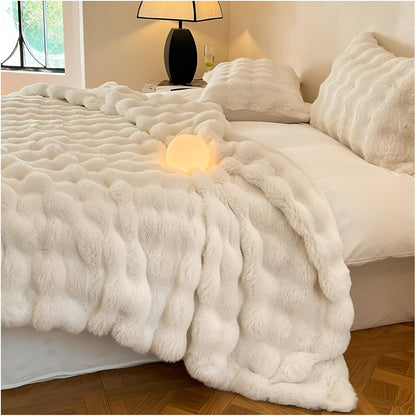 Fluffy Faux Fur Fleece Travel Blanket