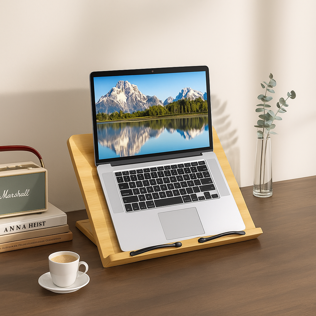 Foldable Adjustable Wooden Book Stand for Books Tablets and Cookbooks