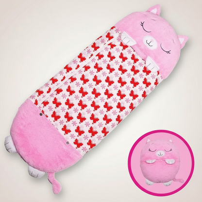 Foldable Animal Shape Kids Sleeping Bag Soft Plush Portable Nap Mat for Travel Sleepover Comfort