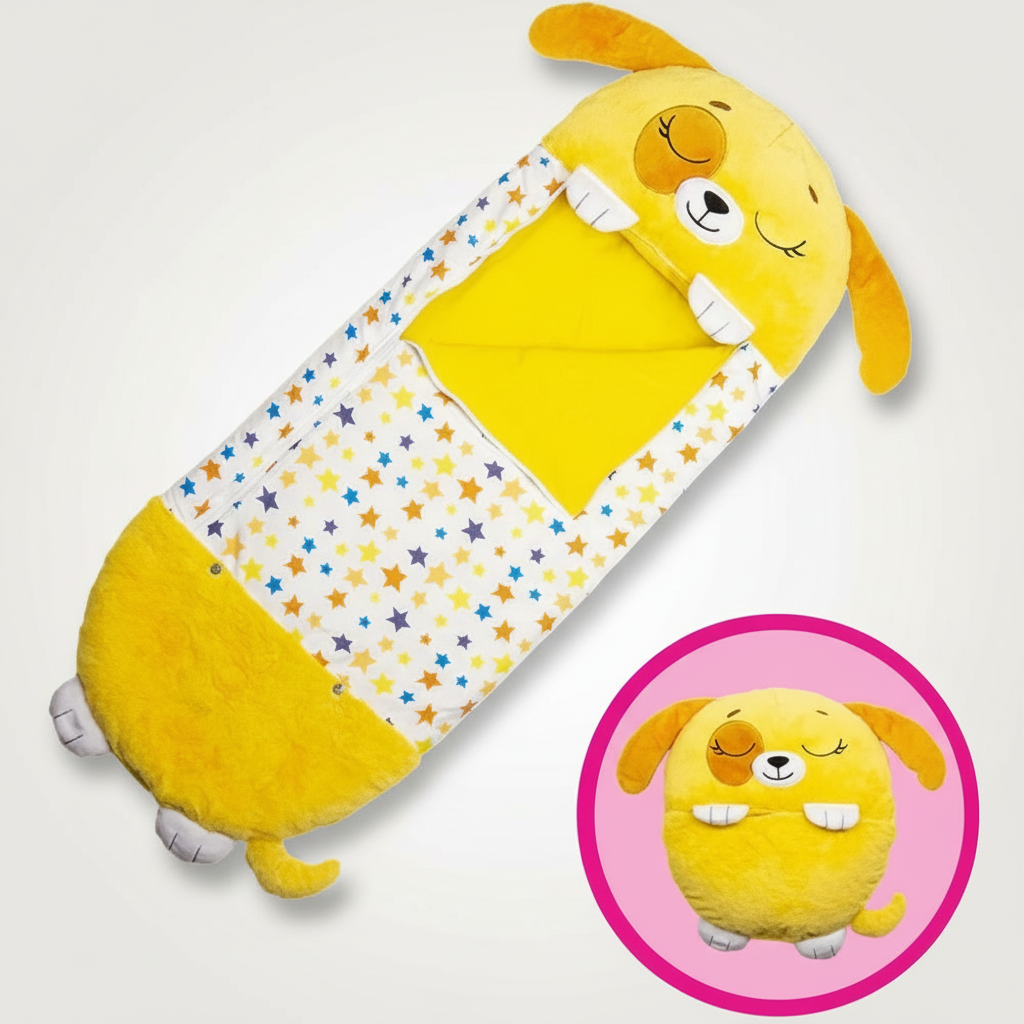 Foldable Animal Shape Kids Sleeping Bag Soft Plush Portable Nap Mat for Travel Sleepover Comfort