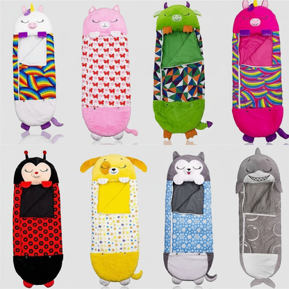 Foldable Animal Shape Kids Sleeping Bag Soft Plush Portable Nap Mat for Travel Sleepover Comfort