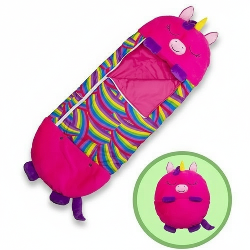 Foldable Animal Shape Kids Sleeping Bag Soft Plush Portable Nap Mat for Travel Sleepover Comfort