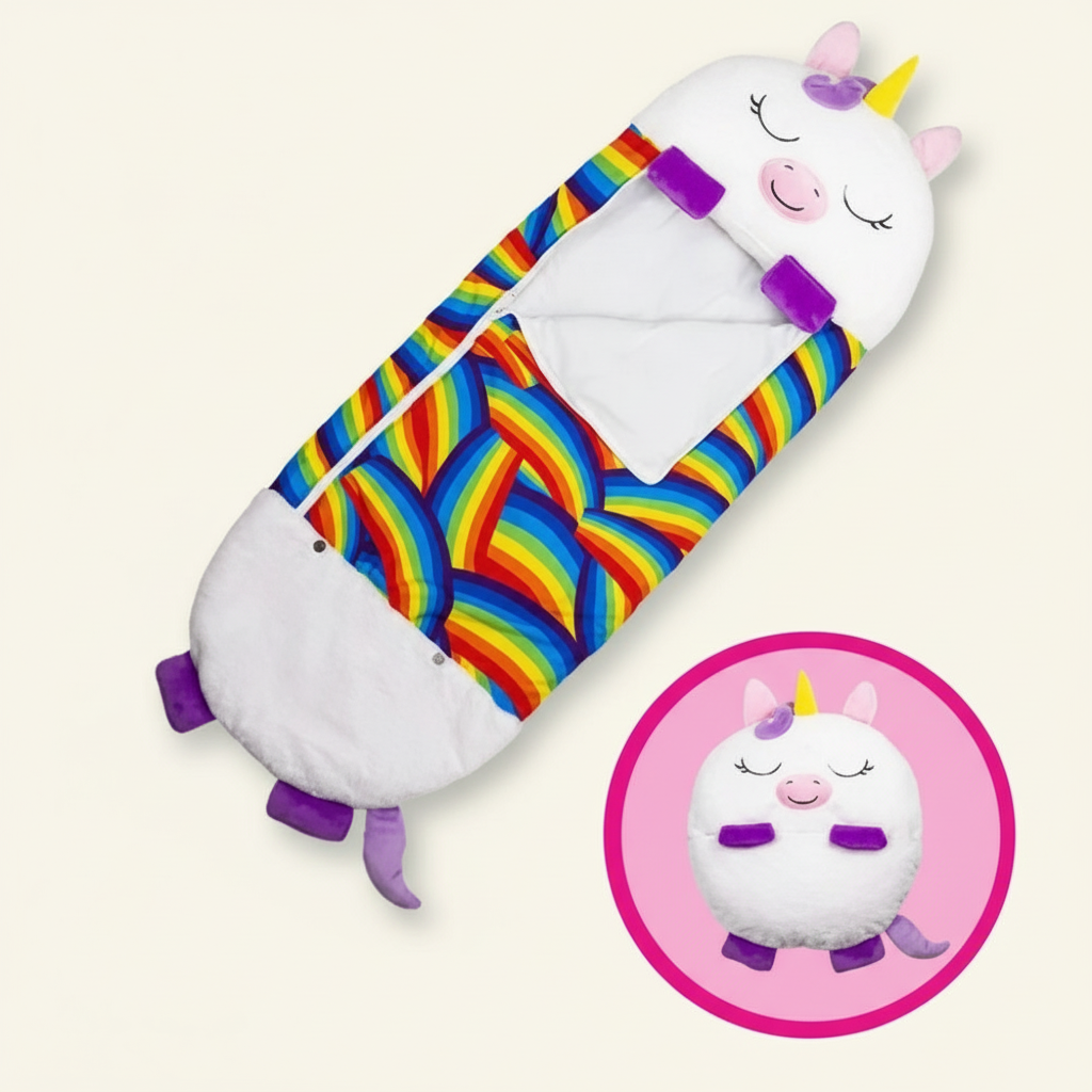 Foldable Animal Shape Kids Sleeping Bag Soft Plush Portable Nap Mat for Travel Sleepover Comfort