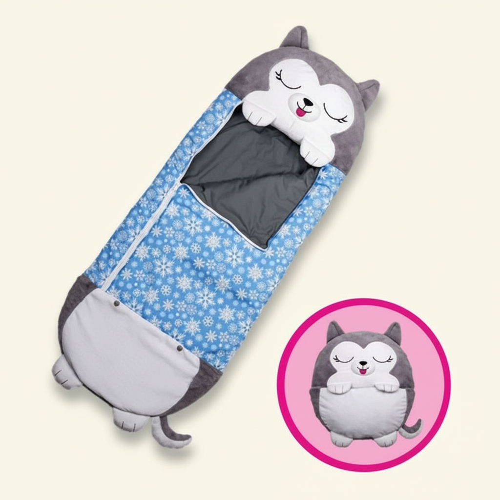 Foldable Animal Shape Kids Sleeping Bag Soft Plush Portable Nap Mat for Travel Sleepover Comfort