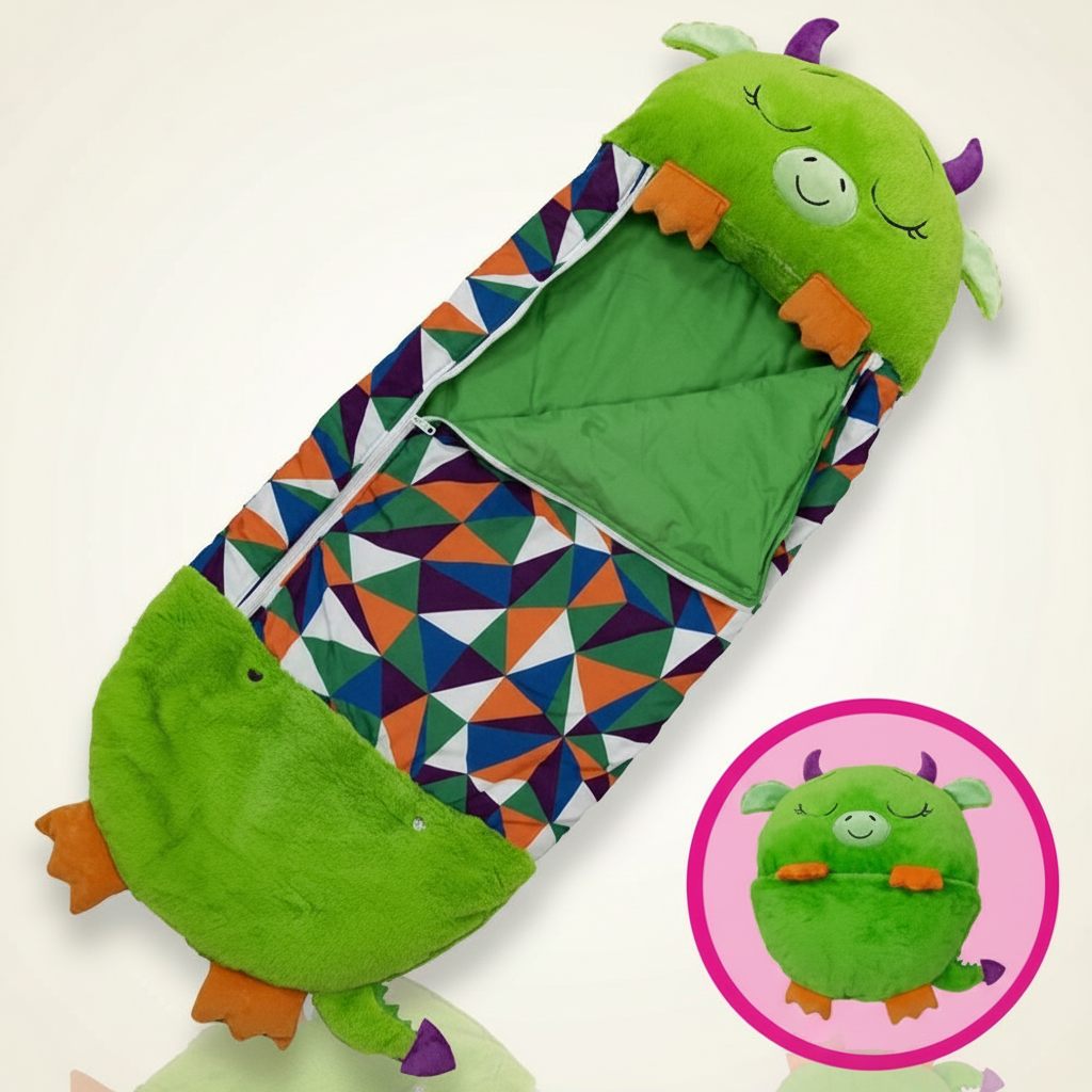 Foldable Animal Shape Kids Sleeping Bag Soft Plush Portable Nap Mat for Travel Sleepover Comfort