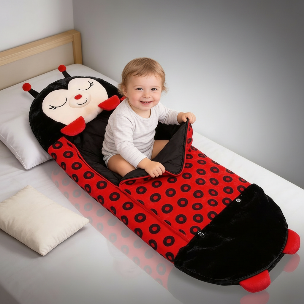 Foldable Animal Shape Kids Sleeping Bag Soft Plush Portable Nap Mat for Travel Sleepover Comfort