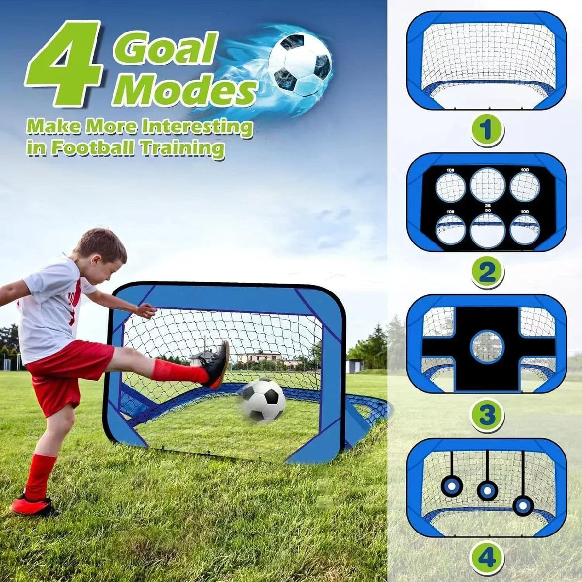 Foldable Kids Soccer Goal with Target Zones Portable Training Net