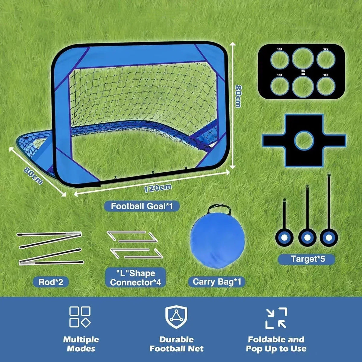 Foldable Kids Soccer Goal with Target Zones Portable Training Net