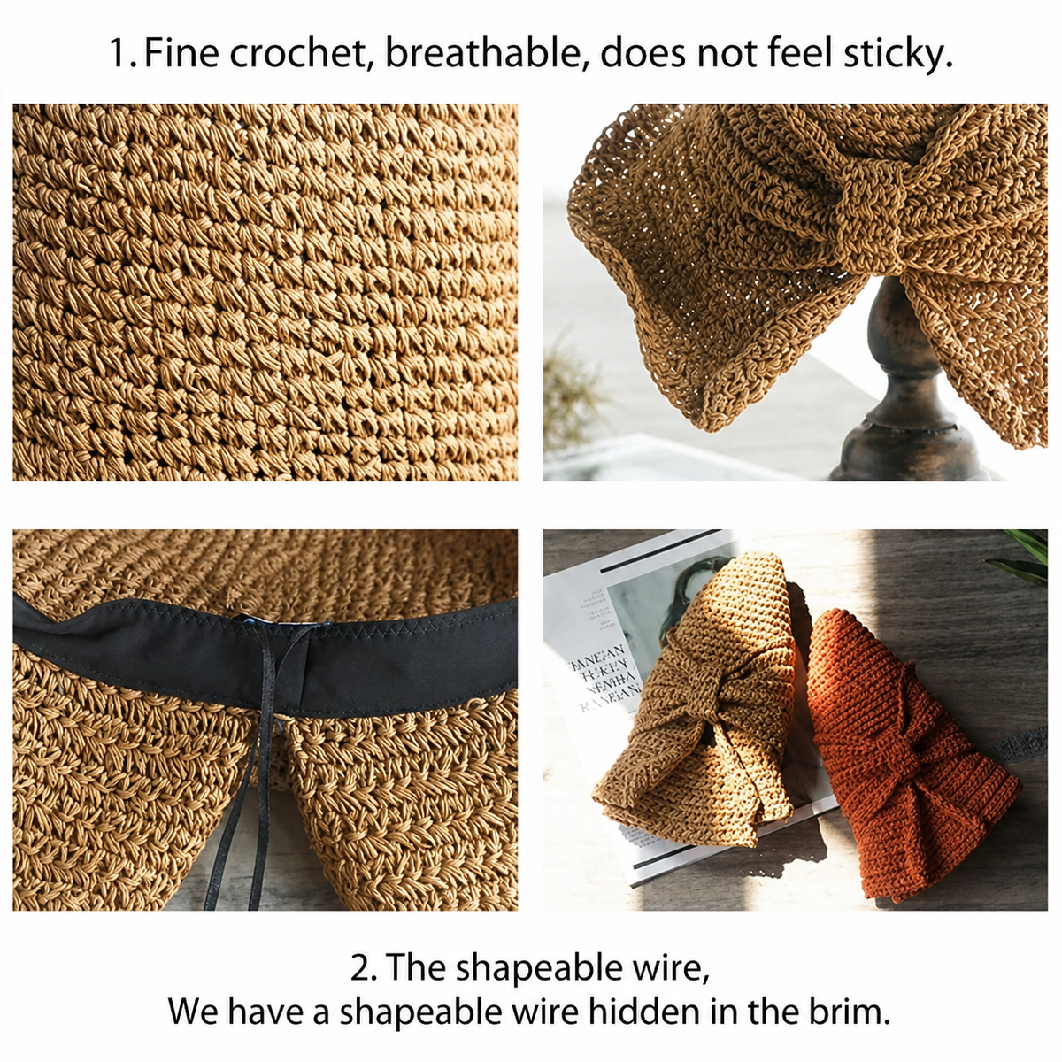 Foldable Straw Sun Hat with Bow for Women