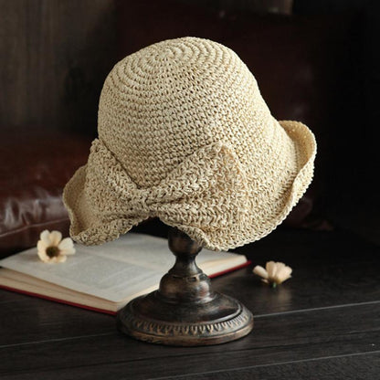 Foldable Straw Sun Hat with Bow for Women