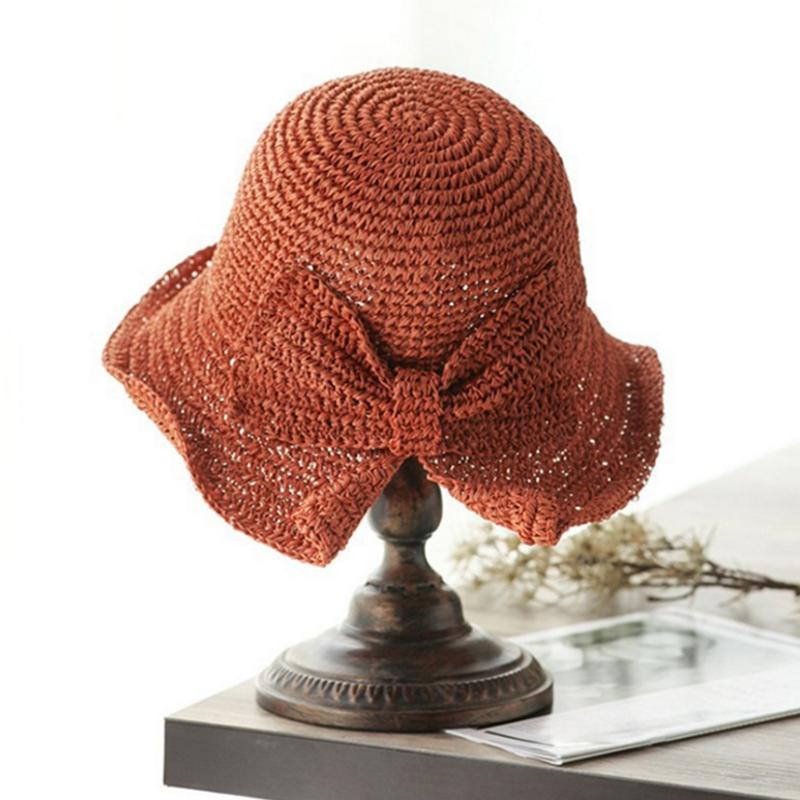 Foldable Straw Sun Hat with Bow for Women