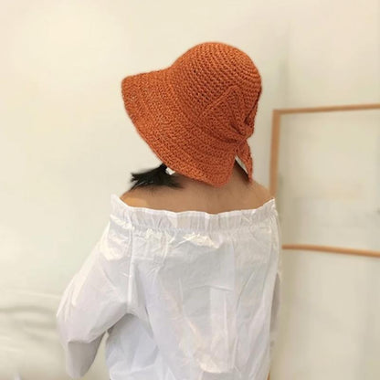 Foldable Straw Sun Hat with Bow for Women