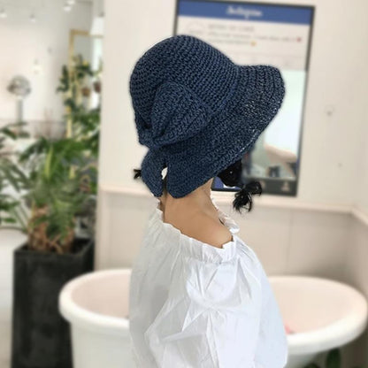 Foldable Straw Sun Hat with Bow for Women