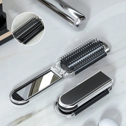 Foldable Travel Hair Brush with Mirror Compact Styling Brush