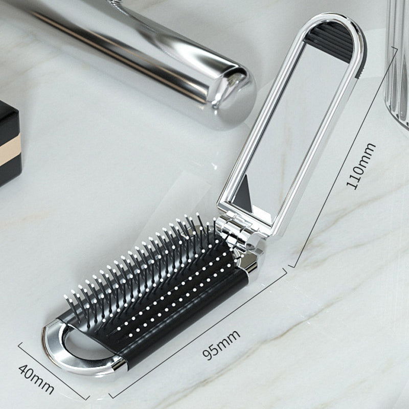 Foldable Travel Hair Brush with Mirror Compact Styling Brush
