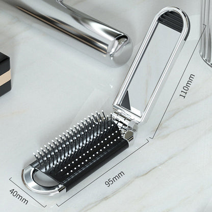 Foldable Travel Hair Brush with Mirror Compact Styling Brush