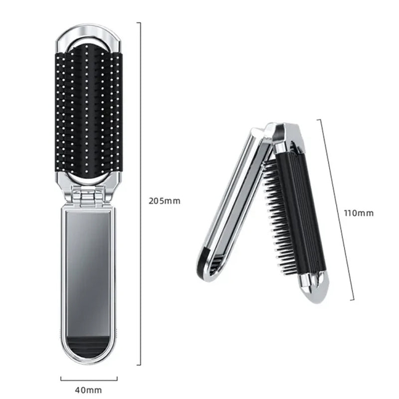 Foldable Travel Hair Brush with Mirror Compact Styling Brush