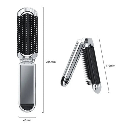 Foldable Travel Hair Brush with Mirror Compact Styling Brush
