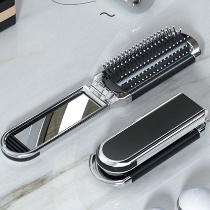 Foldable Travel Hair Brush with Mirror Compact Styling Brush