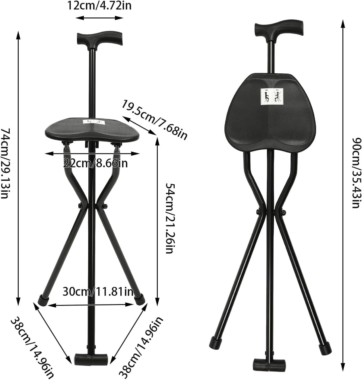 Foldable Walking Stick Seat Cane For Rest Support